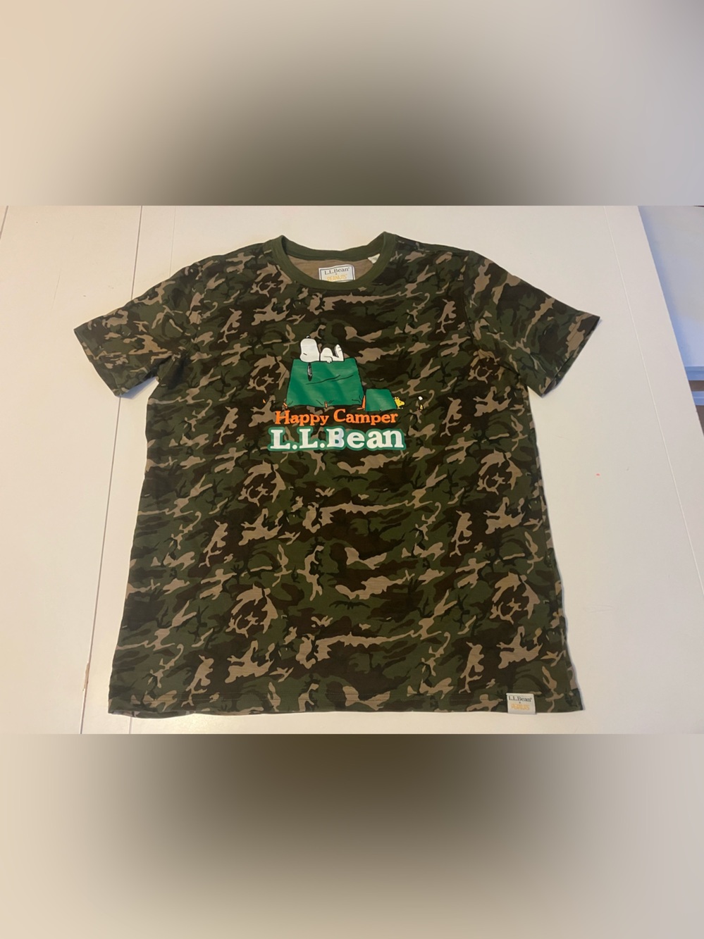 L.L. Bean Kids Green Camouflage 'Happy Camper' T-Shirt